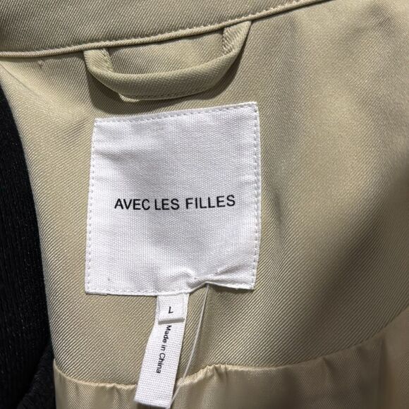 AVEC LES FILLES Women Trench Coat Long Maxi Khaki Tan Green Large Belted - Picture 15 of 16